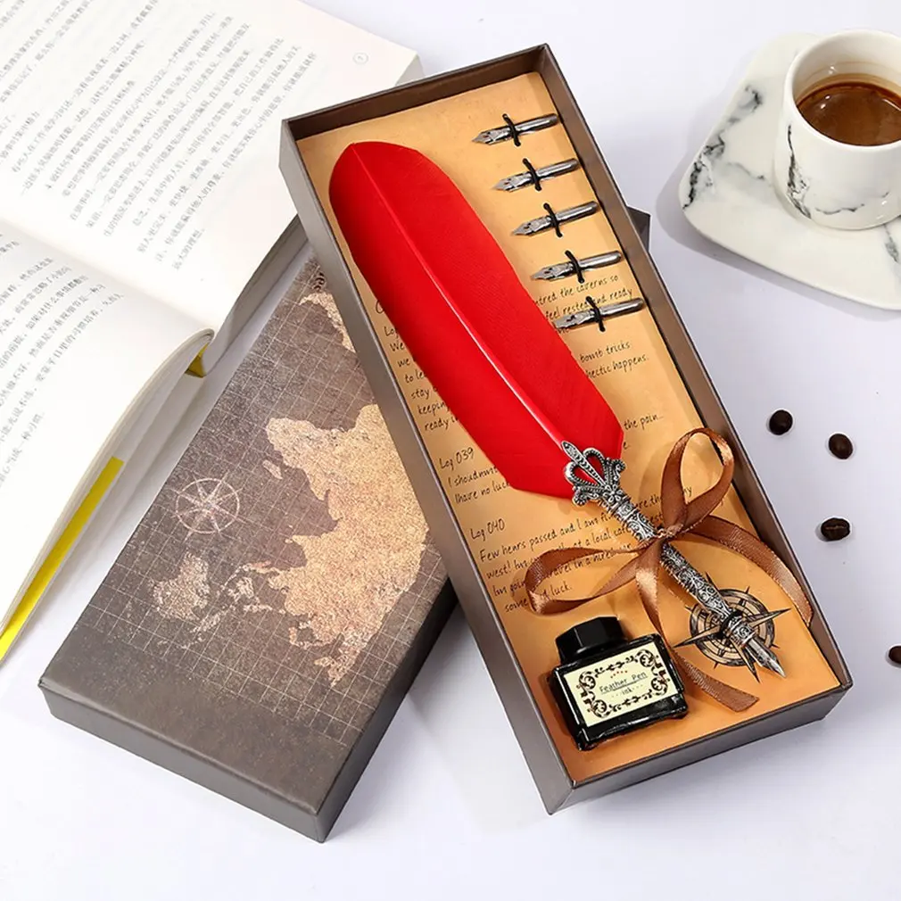 

Retro Calligraphy Pen Ink Writing Stationery Feather Pen Creative Retro Pen Christmas Gifts Smooth Writing