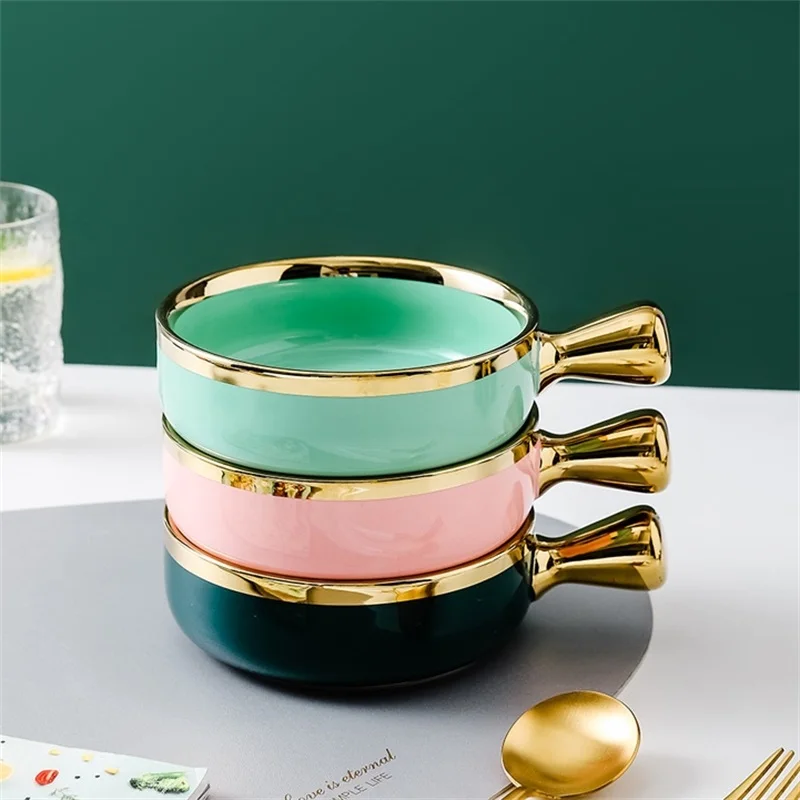 Керамическая миска с золотой ручкой тарелка инкрустацией роскошный фруктовый