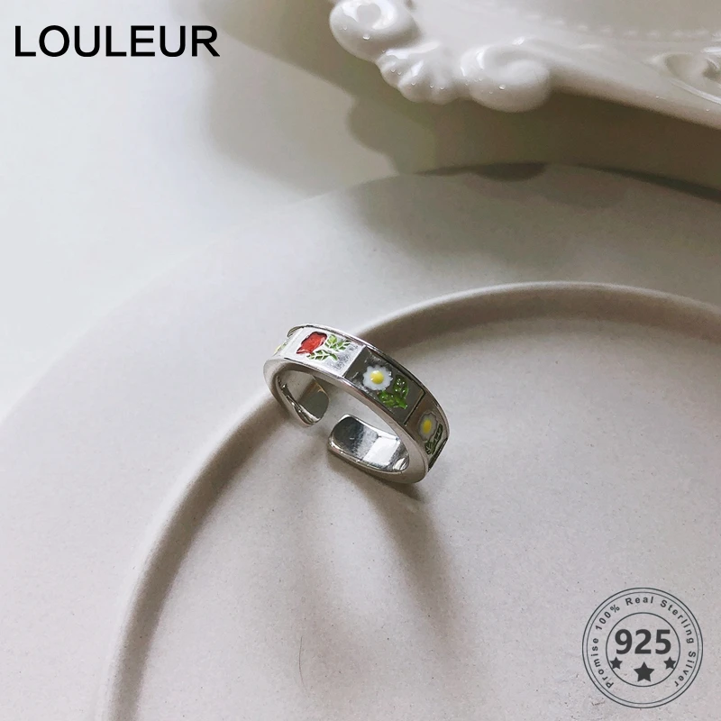 

Женские кольца в виде ромашки LouLeur, оригинальные романтичные открытые кольца в Корейском стиле из стерлингового серебра 925 пробы с цветком, ...