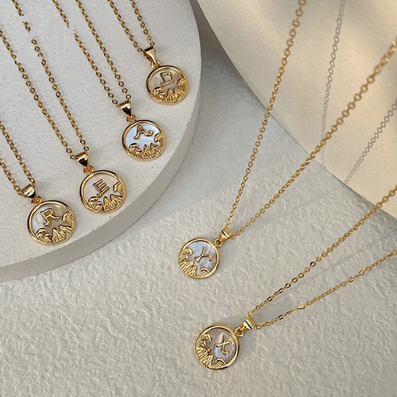 

ZN 2021 Fashion Minimalist Inlay Pearl Shell Initial 26 Letter Pendant Necklaces Fashion Simple Jewelry Romantic Couple Gifts