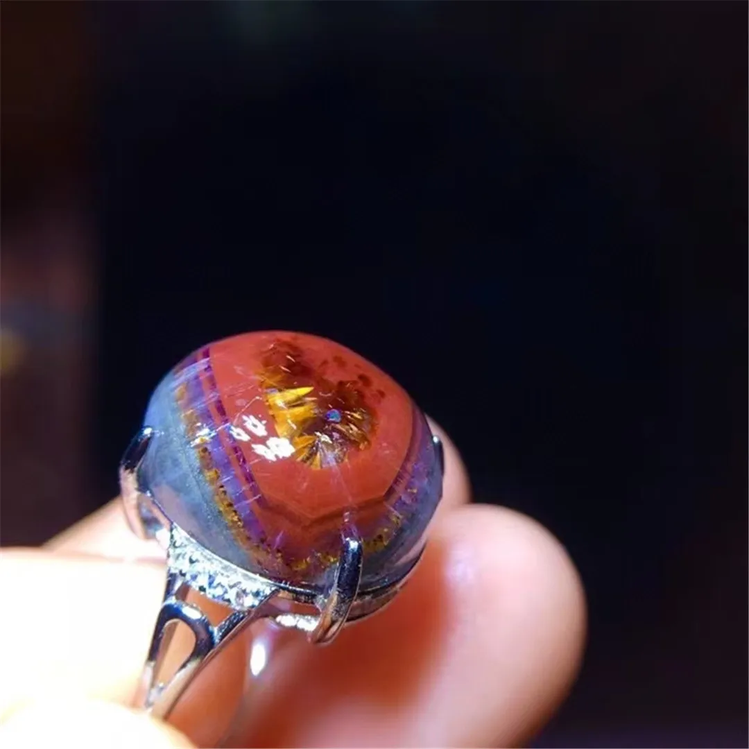 

Натуральное ауралитовое 23 фиолетовое рутилированное кварцевое кольцо, серебро 925 пробы для женщин и мужчин, бусины с кристаллами 15x13 мм, ста...