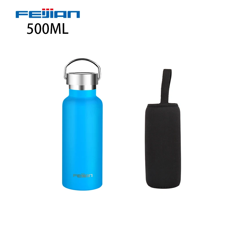500ml with sleeve FEIJIAN термос из нержавеющей стали с двойными стенками, термос с вакуумной изоляцией, герметичная Спортивная бутылка для воды, Стандартный рот - Цвет: 500ml with sleeve