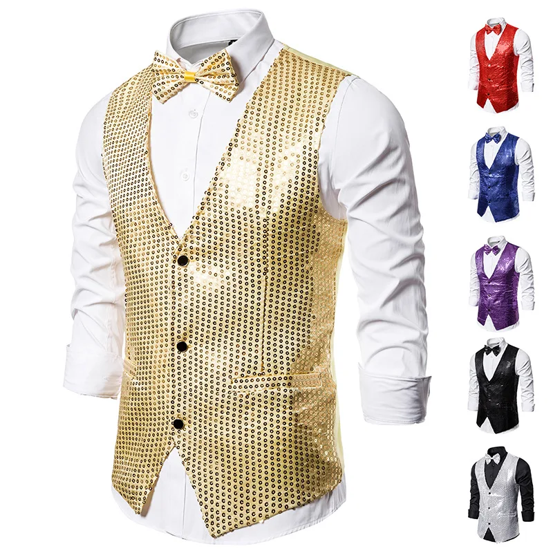 

Men's Vest Sequined Performance Dress Coat Nightclub Men's Waistcoat Mens Vest Casual Camo Wedding Men Suits