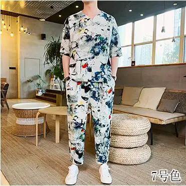 5XL спортивный костюм мужской 2020 Фитнес Осень/лето брюки с принтом + футболка 2