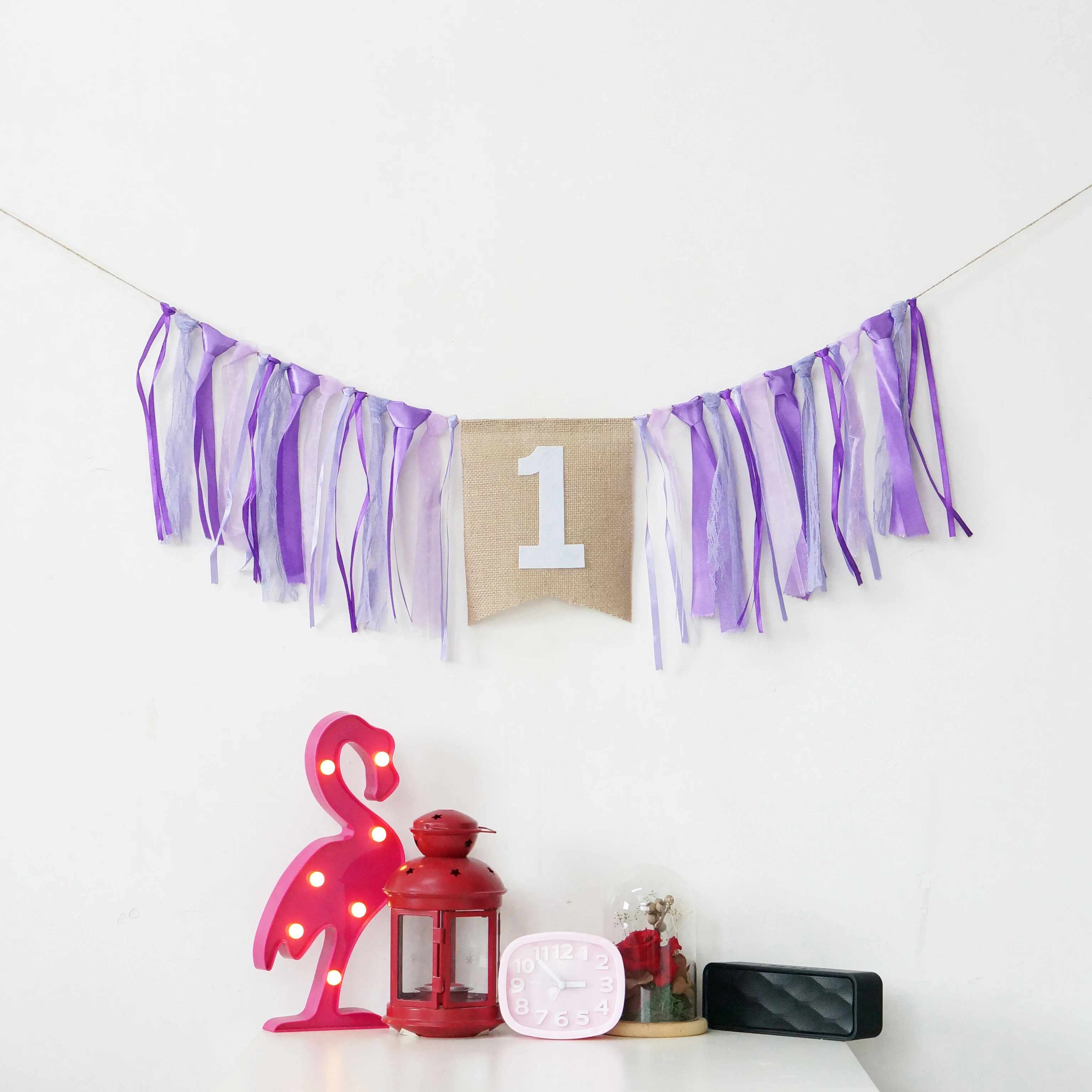 Purple Ribbon Banner 1stBirthday Party Baby Shower Flag Chair Nursery Garland Candy Bar Decoration Deco Anniversaire | Дом и сад