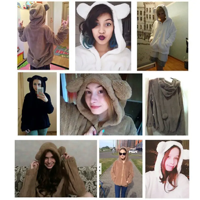 

Women Fashion Faux Fur Coat Cute Hooded Long Sleeve Winter Warm Coat Female Outwear Rk