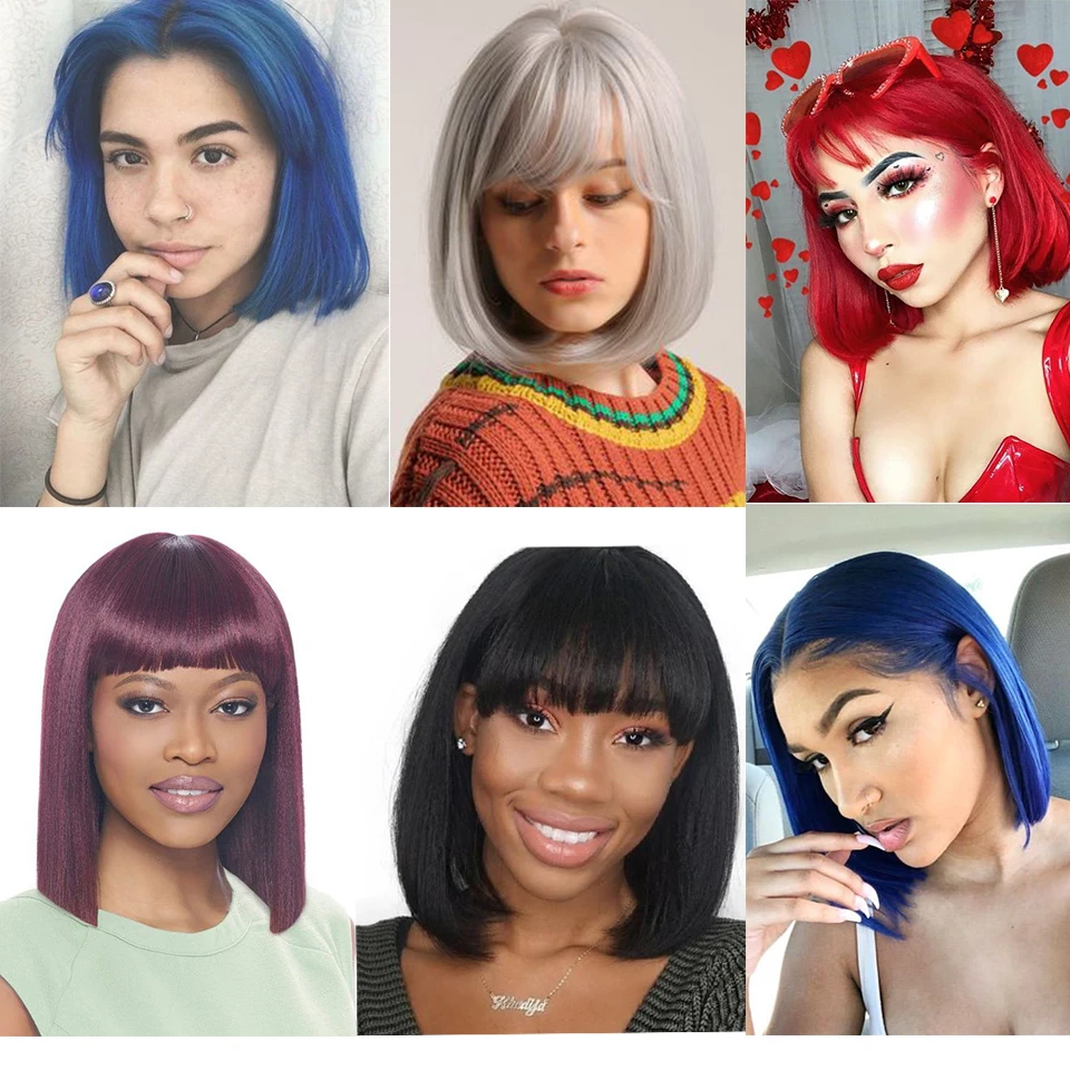 Парики из синтетических волос FREEWOMAN короткий парик с челкой прямые синтетические