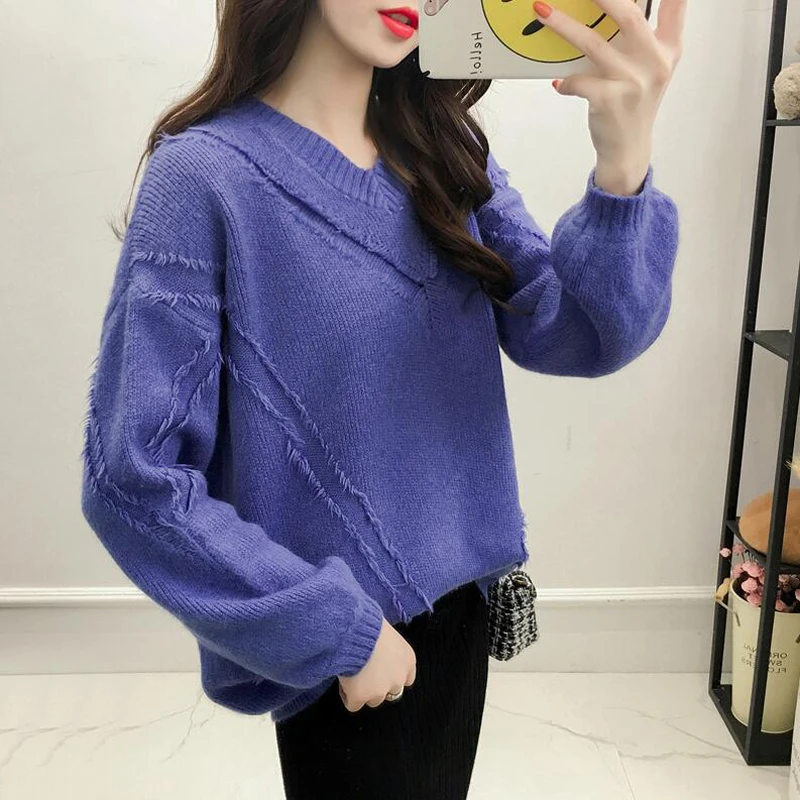 

Sweaters Winter Casual New Women Autumn Sweater Loose Long Sleeved V-neck Solid Twist Kniwear Pullover Feminino
