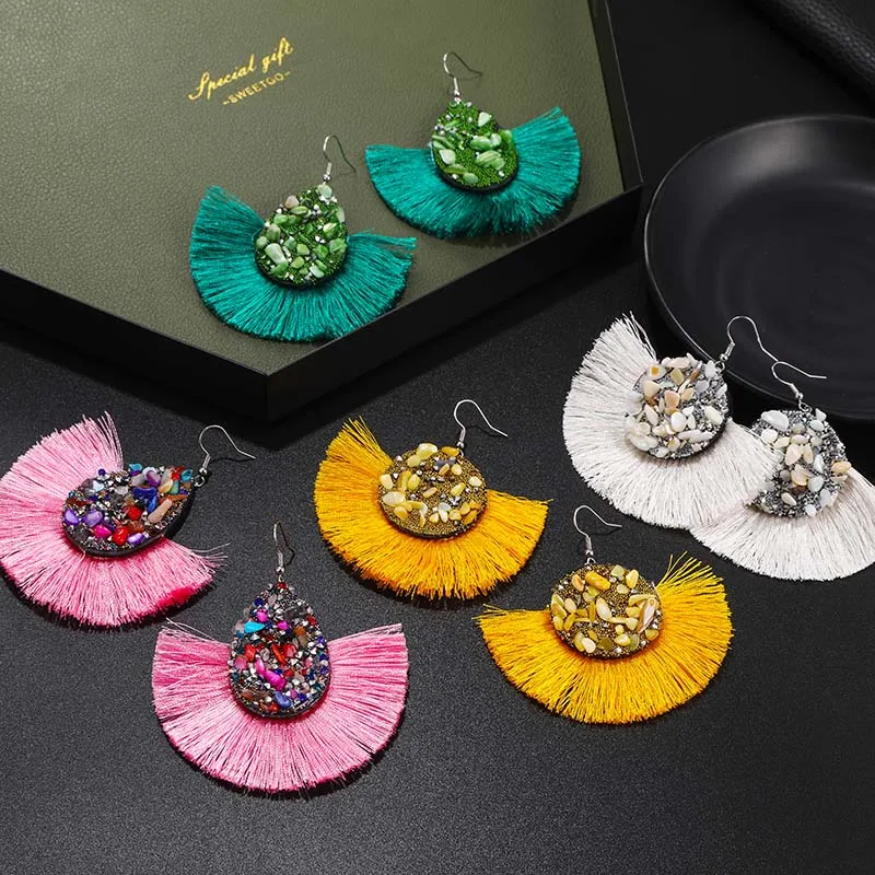 Модные женские серьги 2019 ручной работы с большими кисточками Boho ювелирные