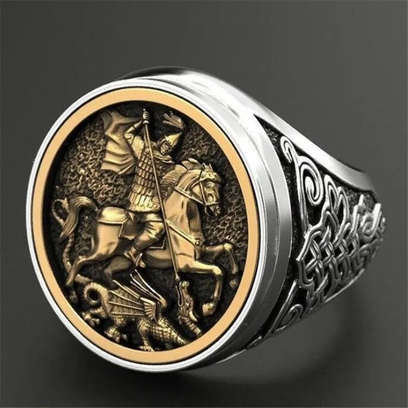 

European Style Domineering Knight Silver Color Ring Hot Punk Cool Men Finger Ring Vintage Male Jewelry Gifts