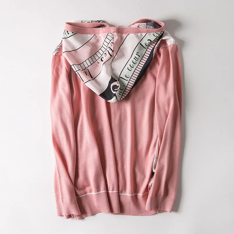 New clothing    European and American wind   Hooded draw string to semicircle printed silk knitted cardigan