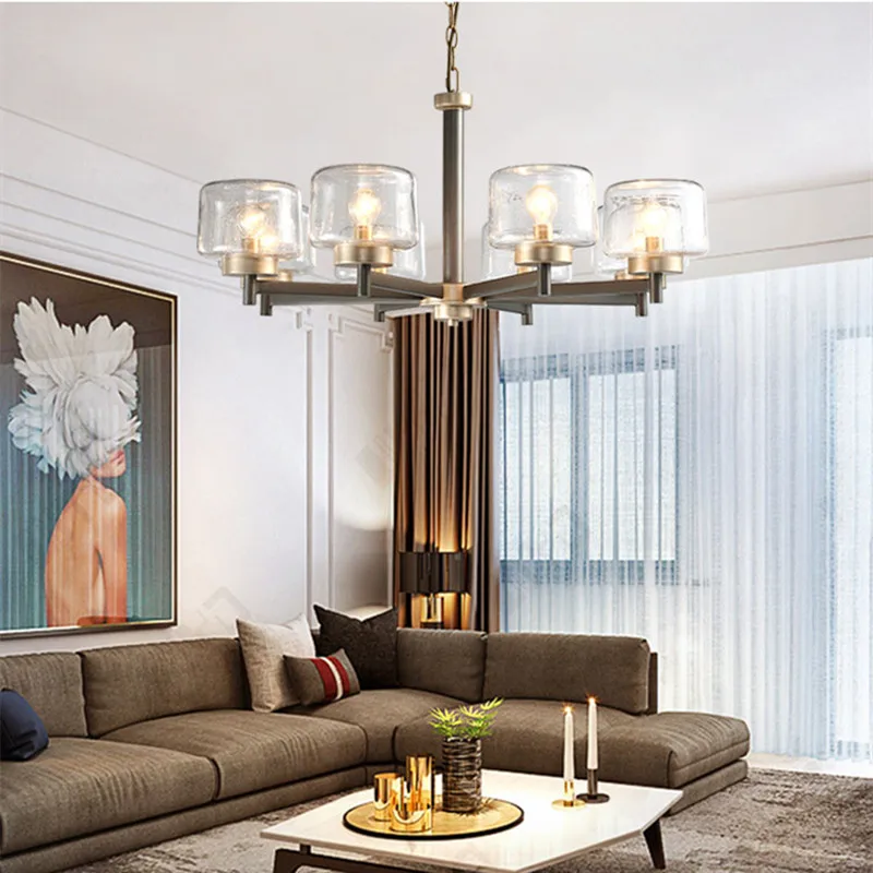 Современный синий градиент/прозрачный Стекло оттенки E14 светодиодная люстра