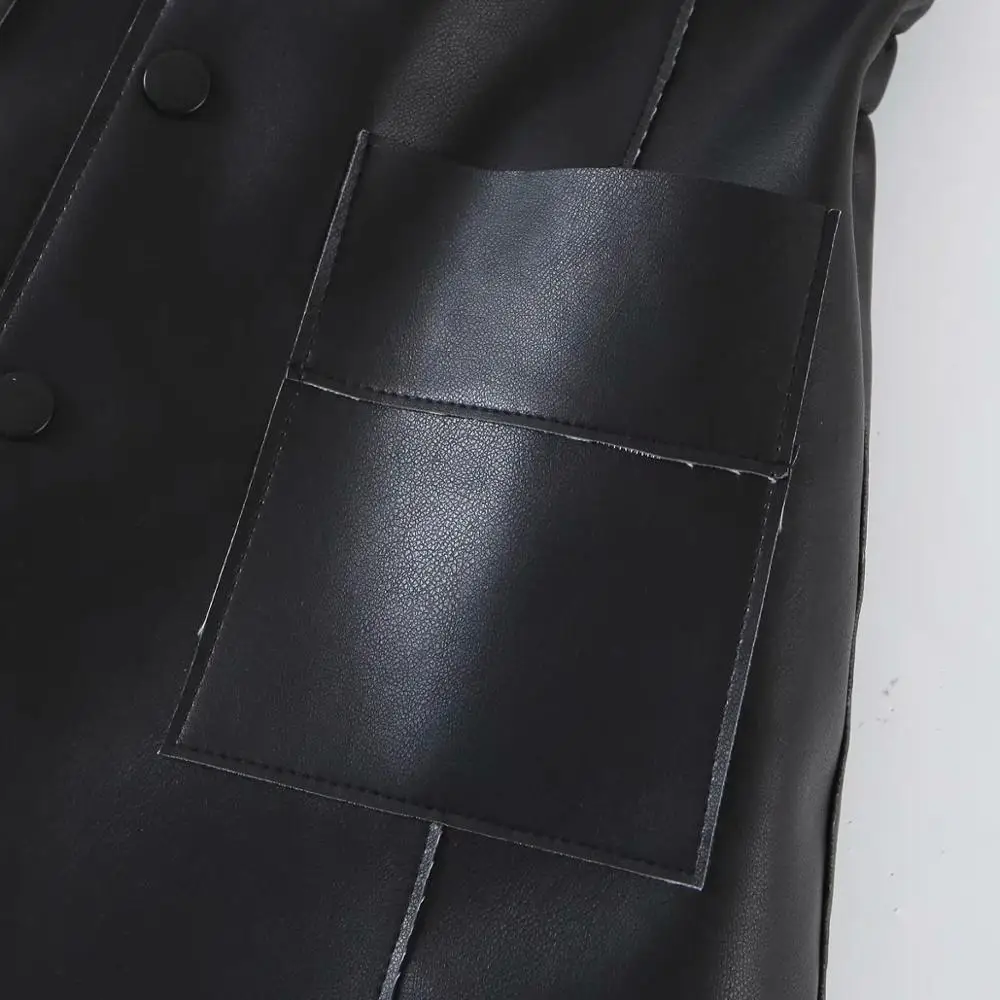 

New Arrival Winter Vintage Black Faldas PU Leather Skinny Short Sexy Culottes High Waist Mini A-Line Skirts Womens 2020