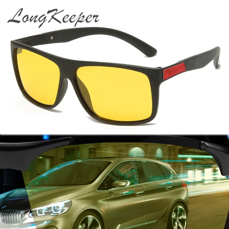 

LongKeeper Night Vision Sunglasses Men Women Flexible TR90 Frame Sun Glasses for Driving Yellow Lens Anti-Glare Drivers Okulary