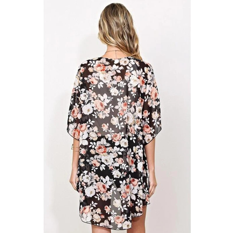 

Women Floral Chiffon Cover Ups Cardigan Boho Vintage Cover Ups Flower Print Chiffon Cover-Ups Women Loose Swimwear