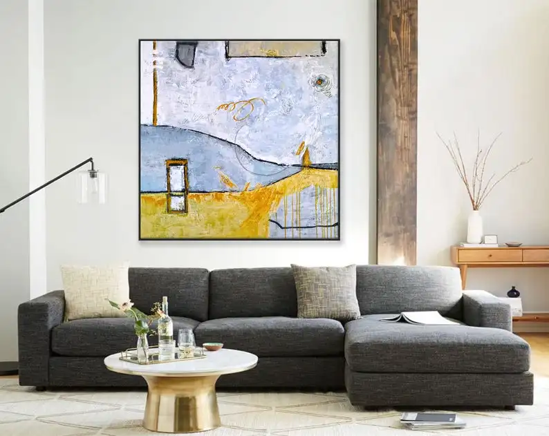 Beste Abstract Schilderen Grote Acryl Canvas Wall Art Minimale Expressionisme Moderne Schilderen Wall Art Op Canvas Geel Telefooncel