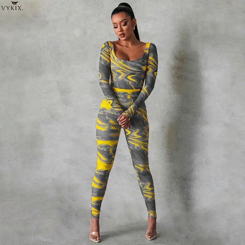 

Cheap Women Two 2 Pieces Set Tie Dye Print O Neck Patchwork Long Sleeve Sexy Bodysiuts Leggings 2021 Fall Y2k Sport Club Outfits