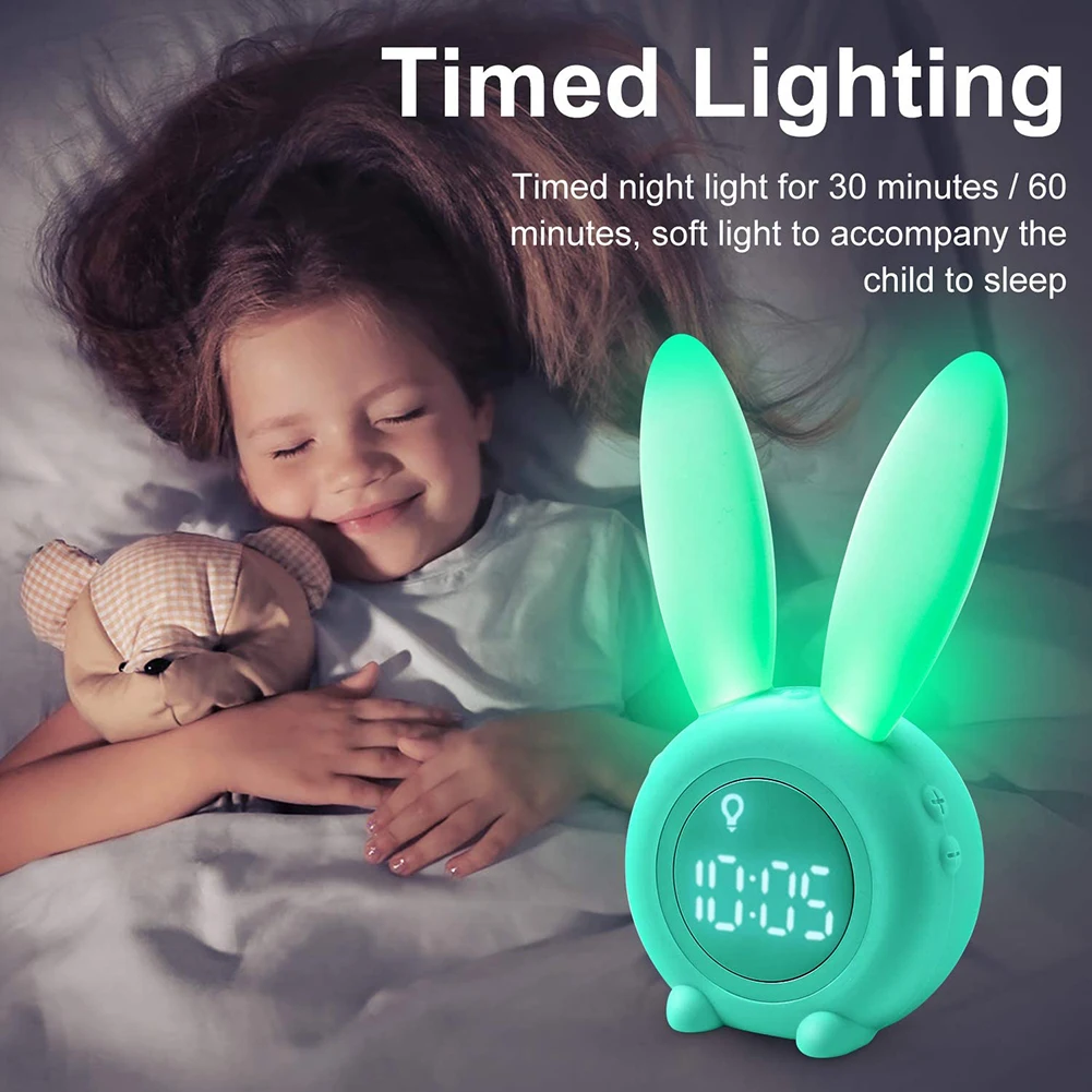 LED Intelligent Digital Table Clock Cute Rabbit Alarm Bedside Bedroom Desk for Kids Night Light Multi Function Snooze Time | Дом и сад