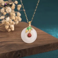 vintage palace design bamboo leaf enamel pendant necklace white jade pendant chains necklace for women jewelry