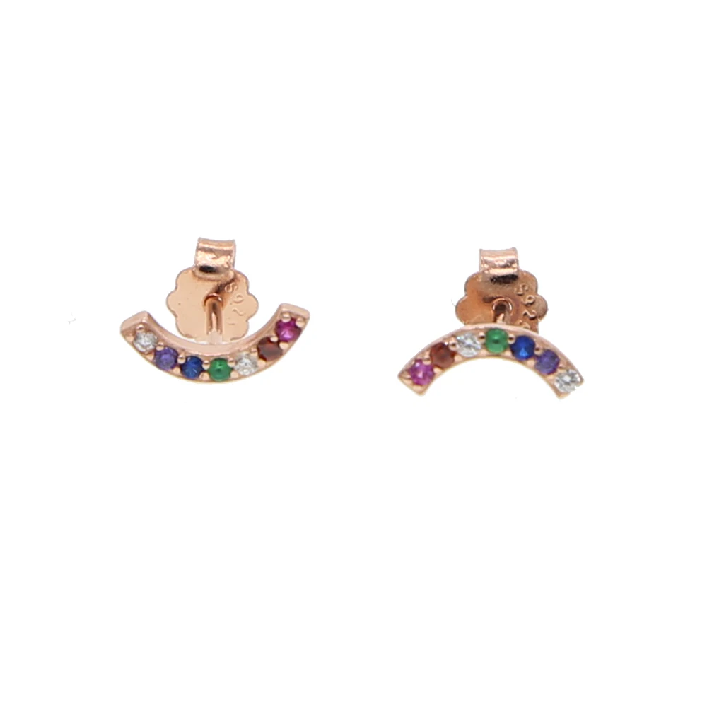 e132 rose gold Минимальное серебро 925 пробы, ювелирные изделия, красные, синие, зеленые, белые радужные фианиты, камень, деликатный, изящный, второй, красочные, Кластерные серьги-гвоздики - Окраска металла: e132 rose gold