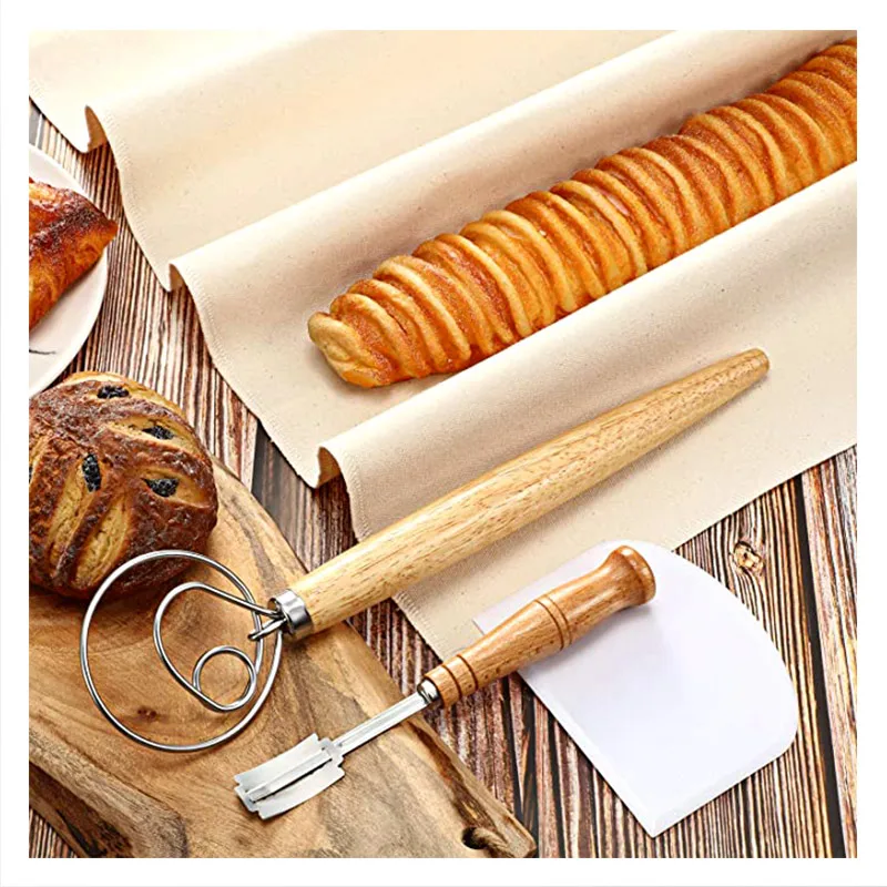 

5pcs Bread Cutter Wooden Bread Bakers Lame Slashing Tool Dough Making Razor French Toast Cutter Bagel Arc Curved Toast Knife
