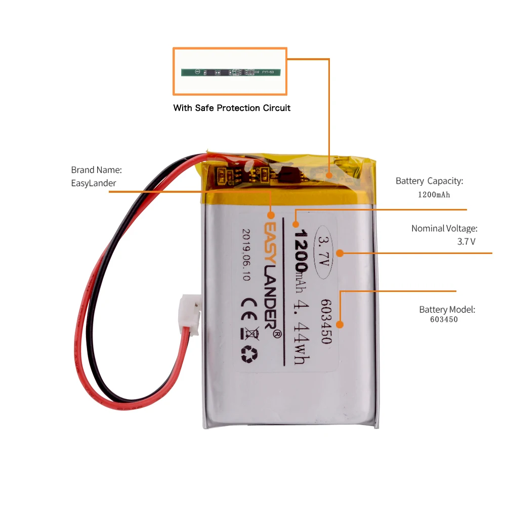 ST PH 2 0 мм 2pin 3 7 V 1200mAh литий полимерный LiPo разъем аккумуляторной батареи для GPS DVD