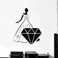 Beautiful Dress Girl Wall Decals Pretty Diamond Gemstone Vinyl Stickers The Mall Jewelry Shop Interior Decor Wallpaper Z796