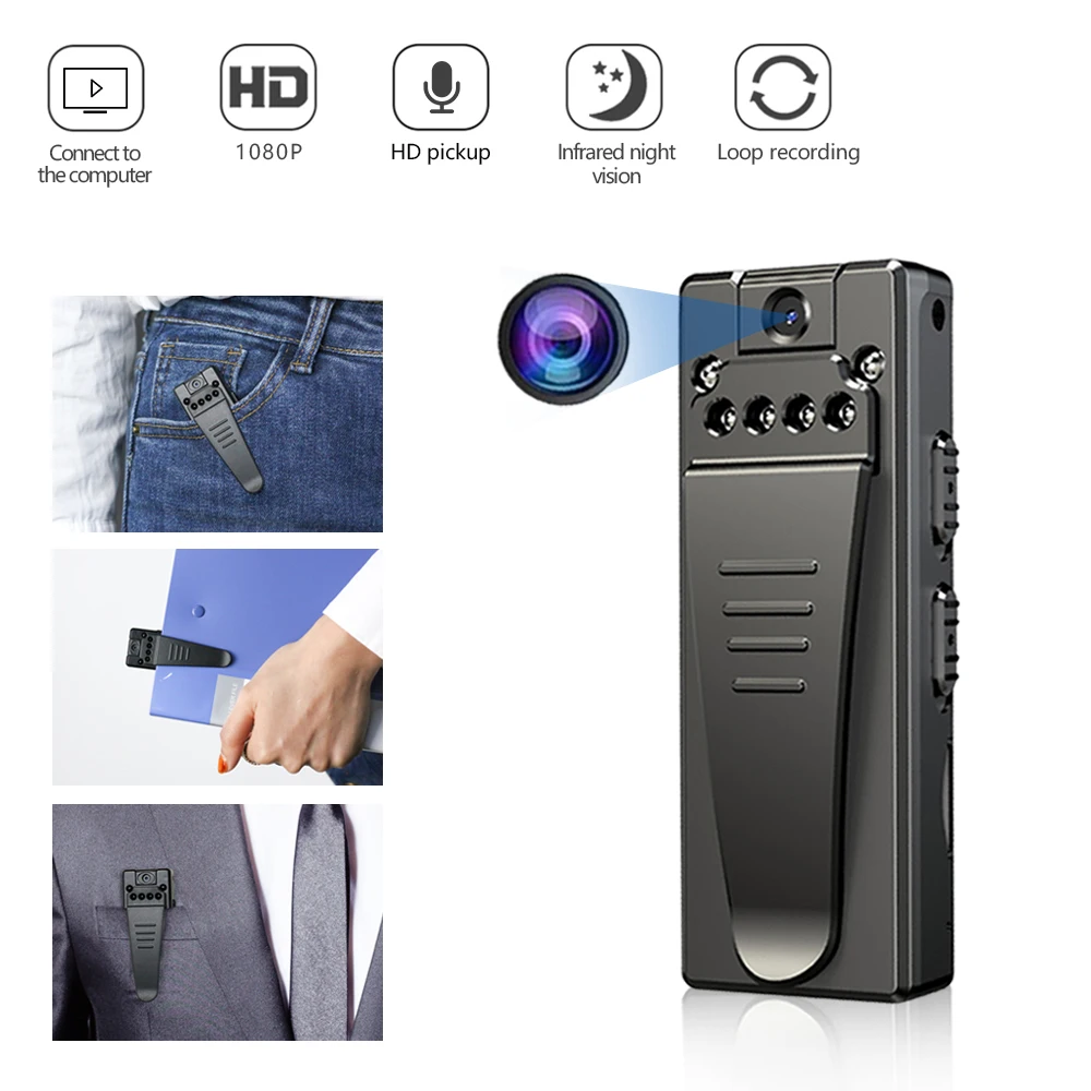

Wearable Mini Camera Z8 Digital HD 1080P Webcam Night Vision Recording Lens Rotation Micro Cam Snapshot Flashlight Loop Record