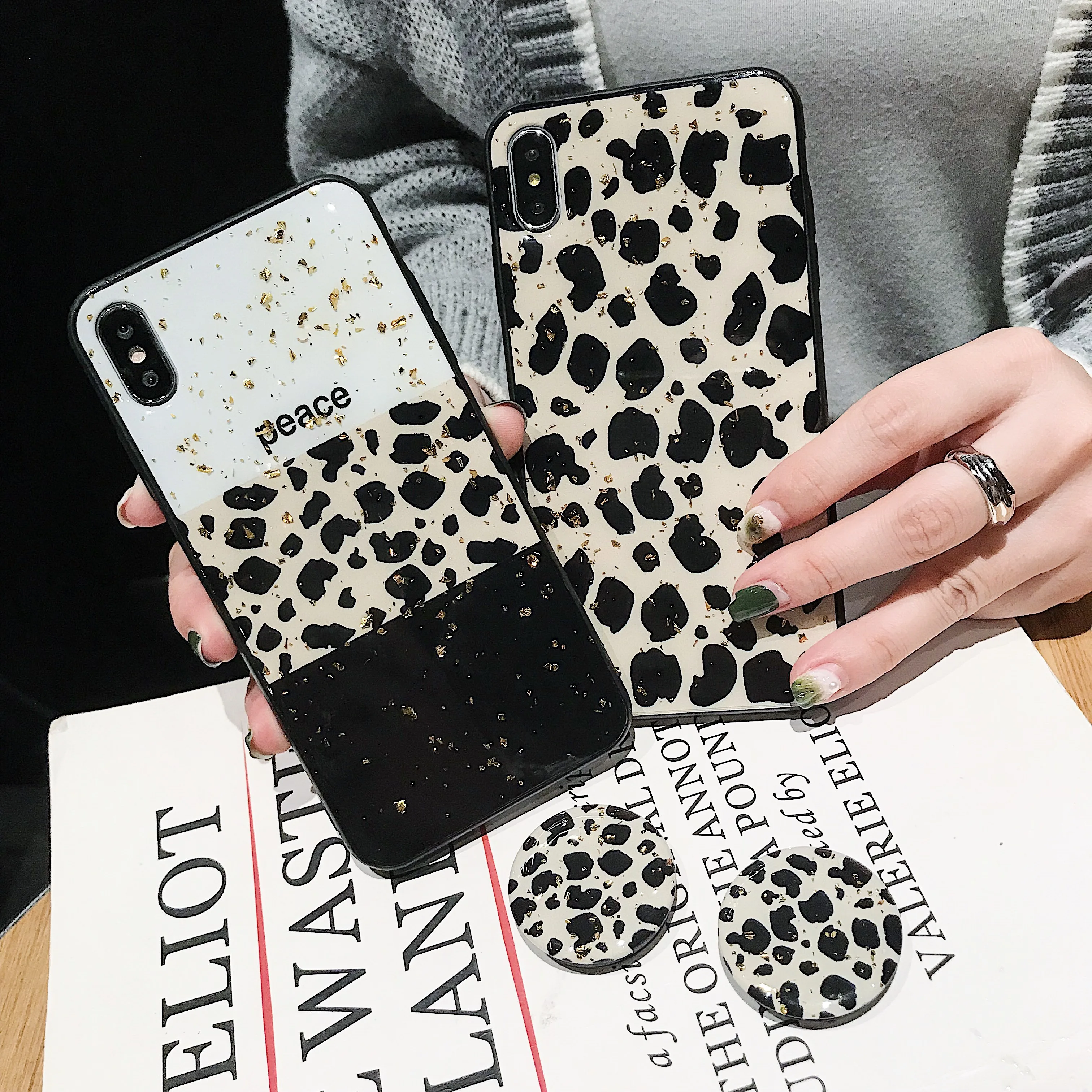 Леопардовый блестящий чехол для телефона с держателем iPhone 7 8plus x xs xr xsmax i11 pro max