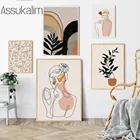 Абстрактная живопись, линия, женский Принт на теле, лист, художественный принт, минималистичные настенные художественные плакаты в стиле бохо, настенные картины, украшение для гостиной