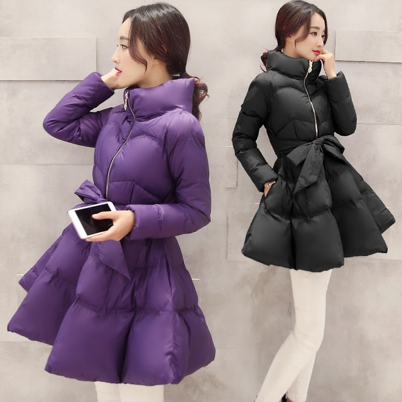 

Fdfklak Korean Princess Puff Skirt Down Cotton Quilted Jacket Women Winter Clothes Thick Mid-Length A-Line Cloak Waist Coat