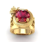 Роскошные мужские кольца Личность Golden Dragon объемный инкрустация Красный кольца с настоящими Австрийскими кристаллами животных сплава кольцо ювелирные изделия вечерние подарок