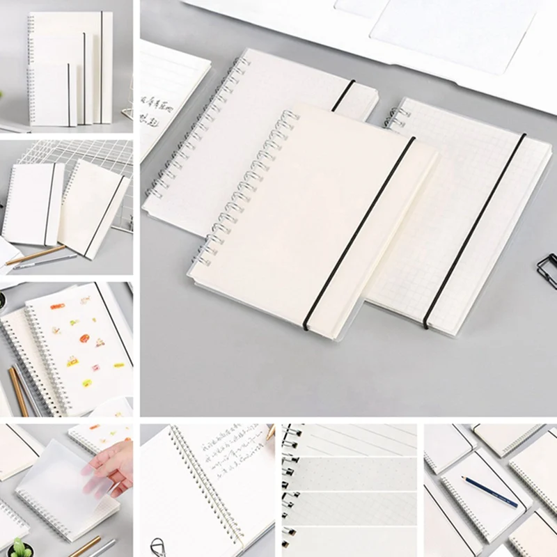 

Simple Cute Style Transparent PP Cover Silver Double Coil Ring Spiral Notebook Diary Blank Dot Grid Line Inside Paper A5 A6