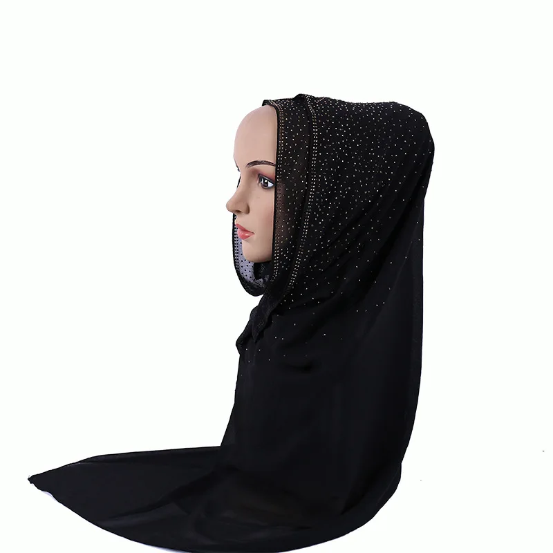 Мусульманский шифоновый шарф с блестками и бриллиантами длинный хиджаб