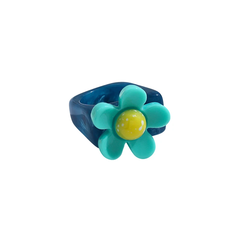 

2021 New Trendy Colorful Sunflower Acrylic Resin Rings for Women Girls Irregular Square Chunky Rings Korea Flower Jewelry Gift