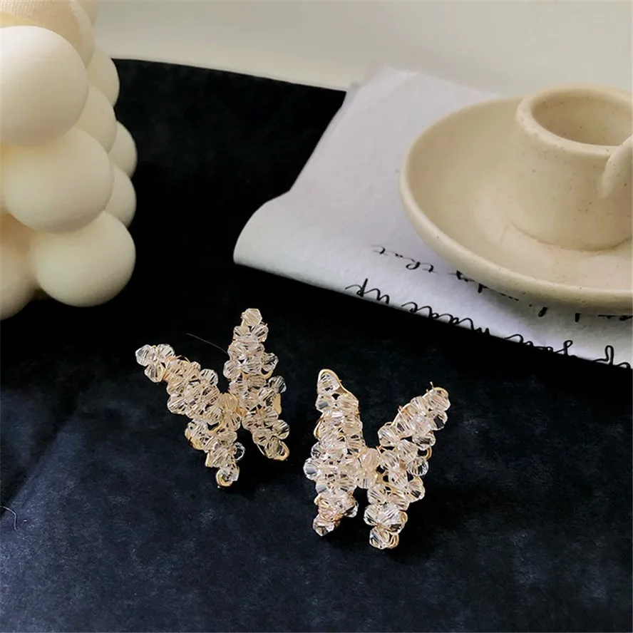Серьги ручной работы с фейерверком и бабочкой корейские блестящие Кристальные