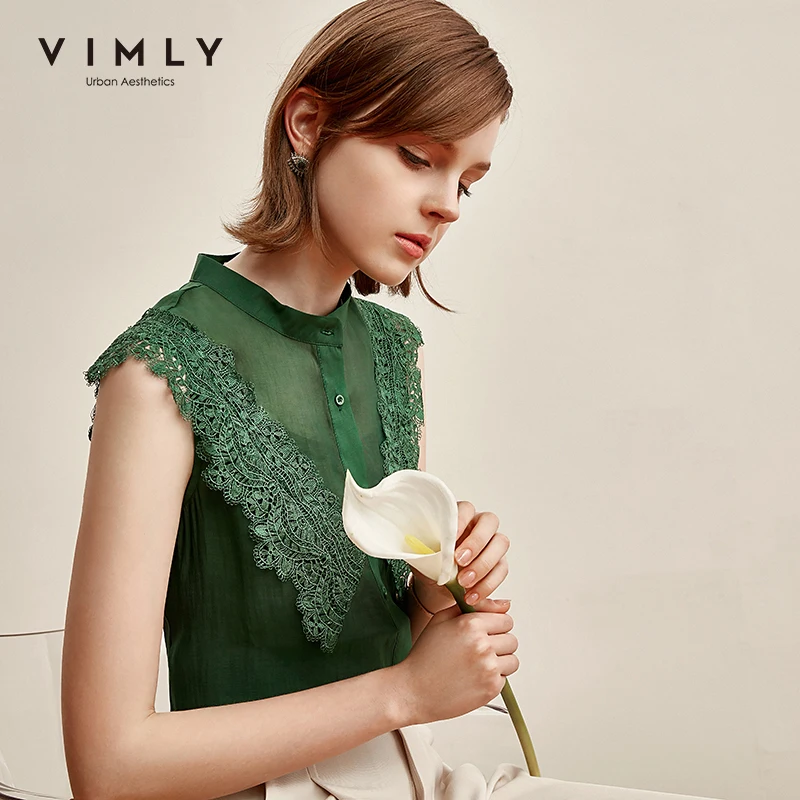 Женская офисная блузка Vimly элегантная однобортная в стиле пэчворк без рукавов с