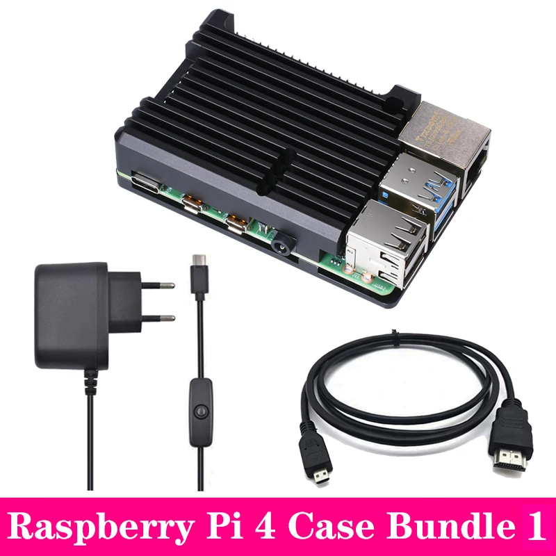 Raspberry Pi 4 алюминиевый корпус защитный сплав корпус коробка охлаждающая пластина корпус с адаптером питания для Raspberry Pi 4B Pi4 - Цвет: Bundle 1
