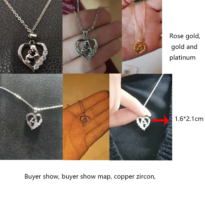 Mom and Baby Cubic Zirconia Copper Pendant Necklace chain Mother's Day Gift for women statement necklace Fashion party Jewelry |