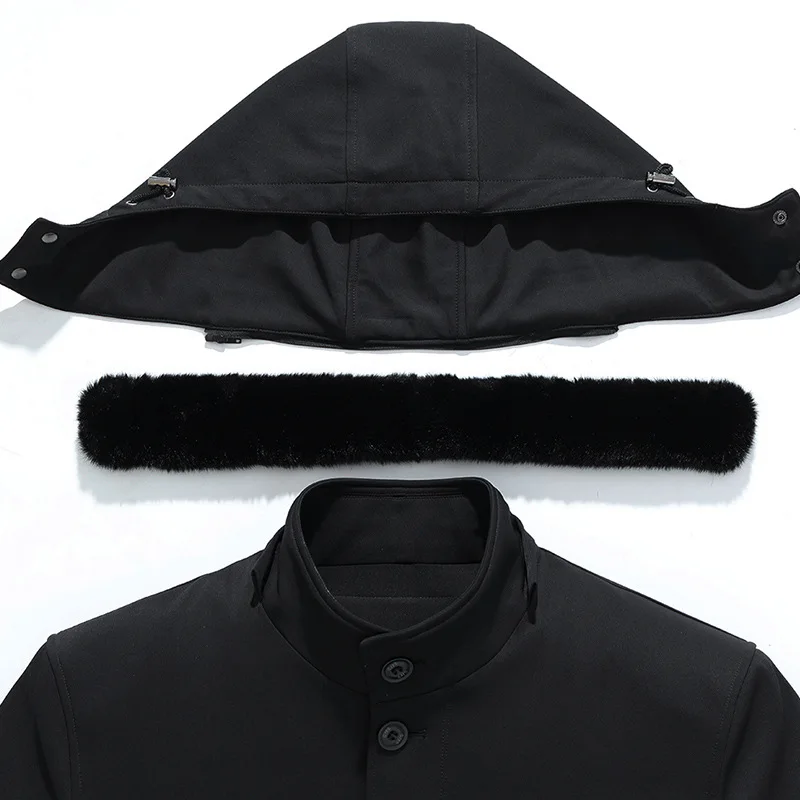 Мужской пуховик на белом утином пуху теплая длинная куртка со съемной подкладкой