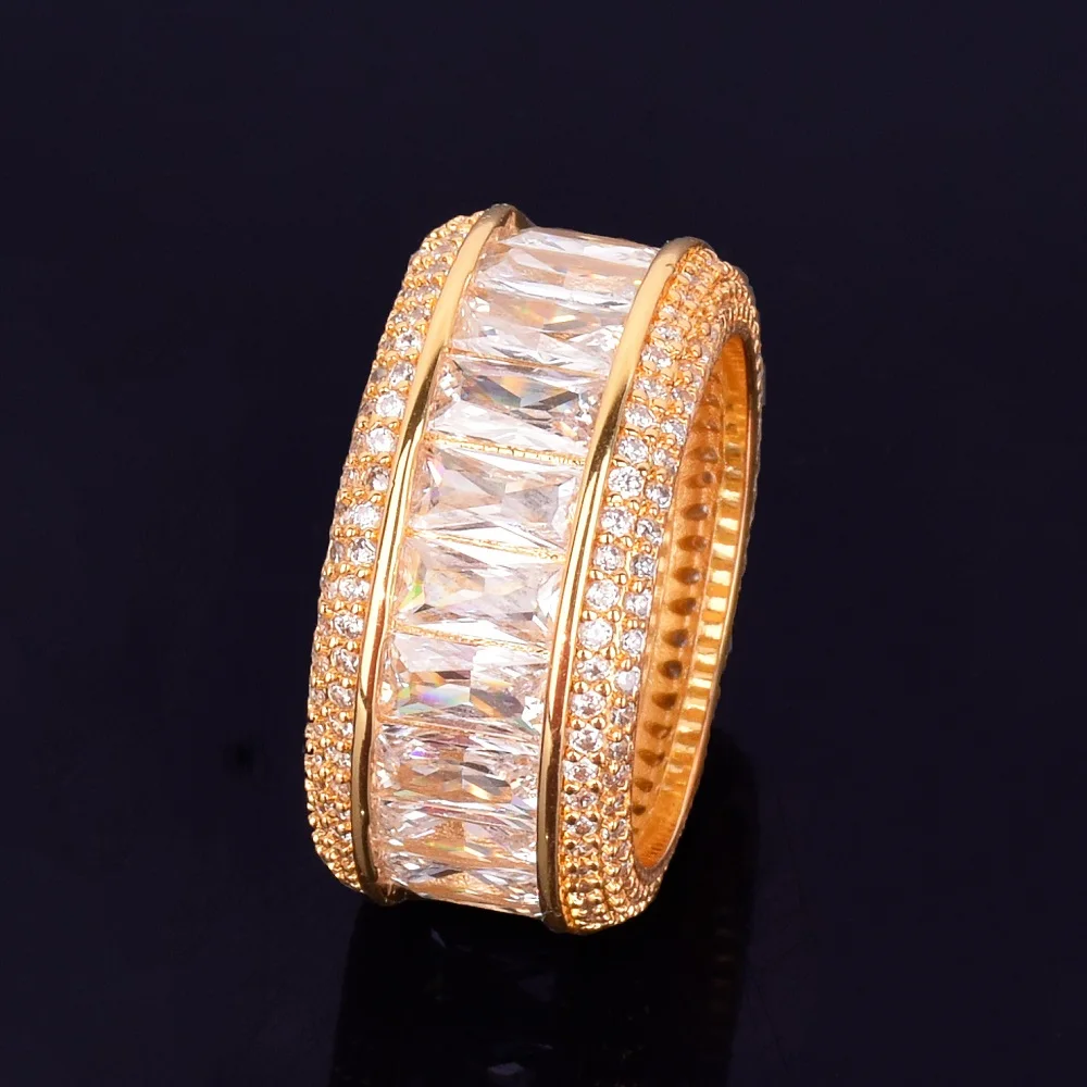 Bling багет Циркон мужское кольцо 18 К медь золотистые и Серебристые Подвески вечерние кольцо Мода хип хоп рок ювелирные изделия - Цвет основного камня: gold