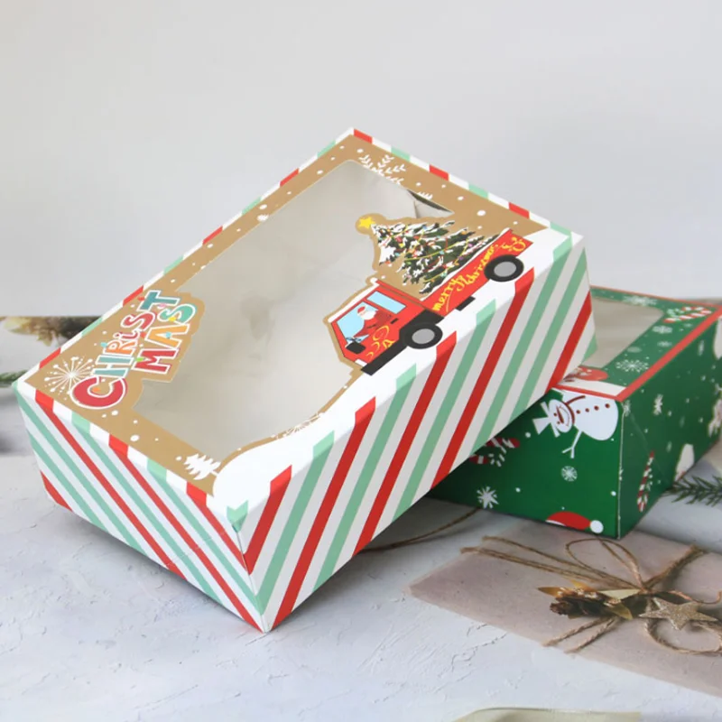 

4 шт. Рождественская коробка из крафт-бумаги с окном Рождественская бумажная упаковочная коробка для печенья большая Встроенная конструкци...