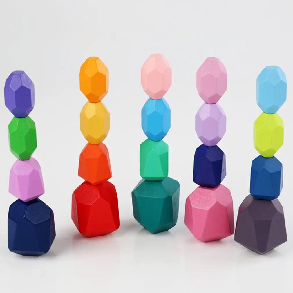 

Baby Toy Wooden Jenga Building Block Colored Stone Creative Educational Toys Nordic Style Stacking Game Rainbow Stone Wooden Toy