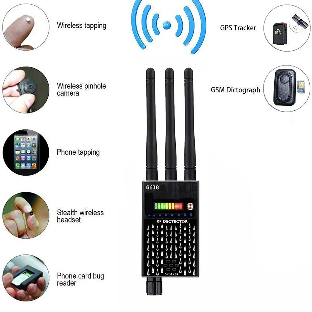 

Wireless G618 3 Antenna Hide Camera Eavesdropper Signal Detector Bug RF GPS Location Tracker Finder Privacy Protection Device
