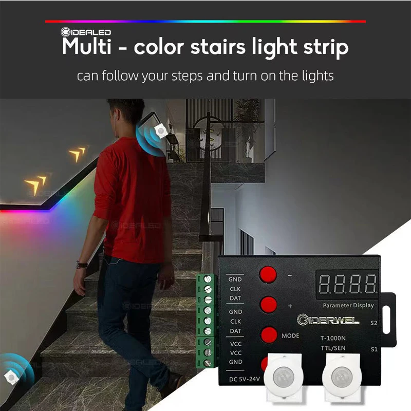 

LED Stair Light Strip Controller PIR Motion Sensor Addressable LED RGB Tape Lights for WS2811 WS2812B 5050 LED STRIP DC5V-24V