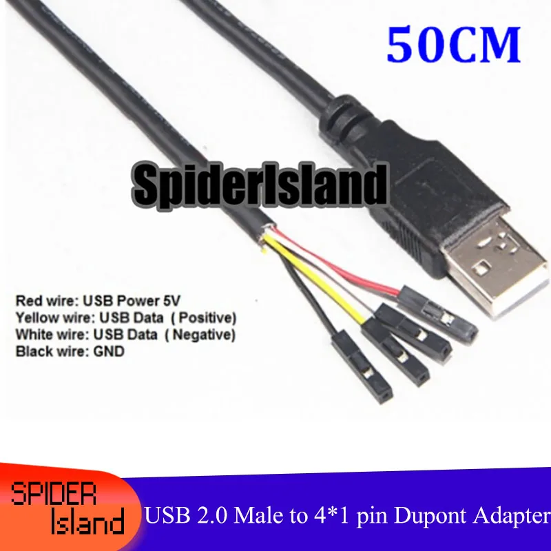 

100pcs High Quality DIY 50CM USB 2.0 Male to 4 1 Pin Dupont Adapter Cable 24AWG Free shipping