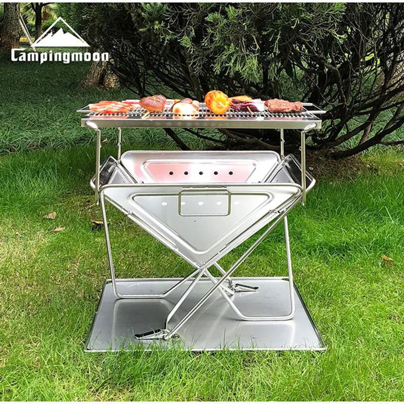 

Outdoor Portable Camping Picnic Grill Campingmoon MT-055 Folding Charcoal Grill Stove BBQ Barbecue Rack