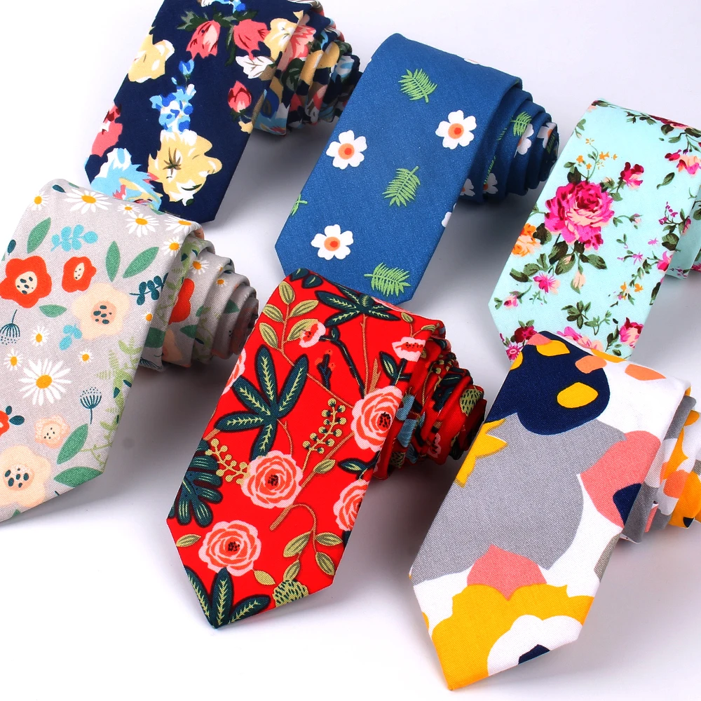 

New Floral Tie For Men Women Skinny Cotton Neck Tie For Wedding Casual Mens Neckties Classic Suits Flower Print Neck Ties Cravat
