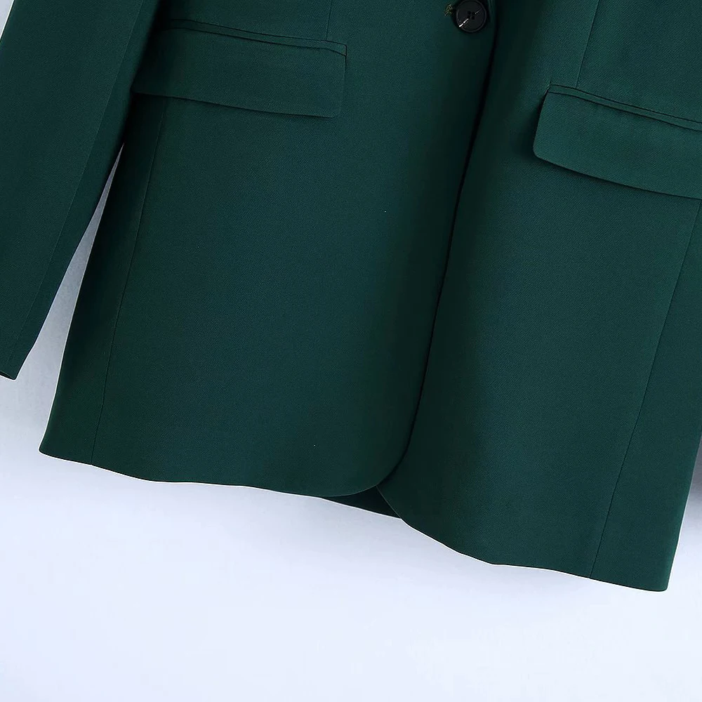 

2021 spring and autumn new green one button pocket long sleeve loose fit fashion casual suit texture suits women jacket blazer