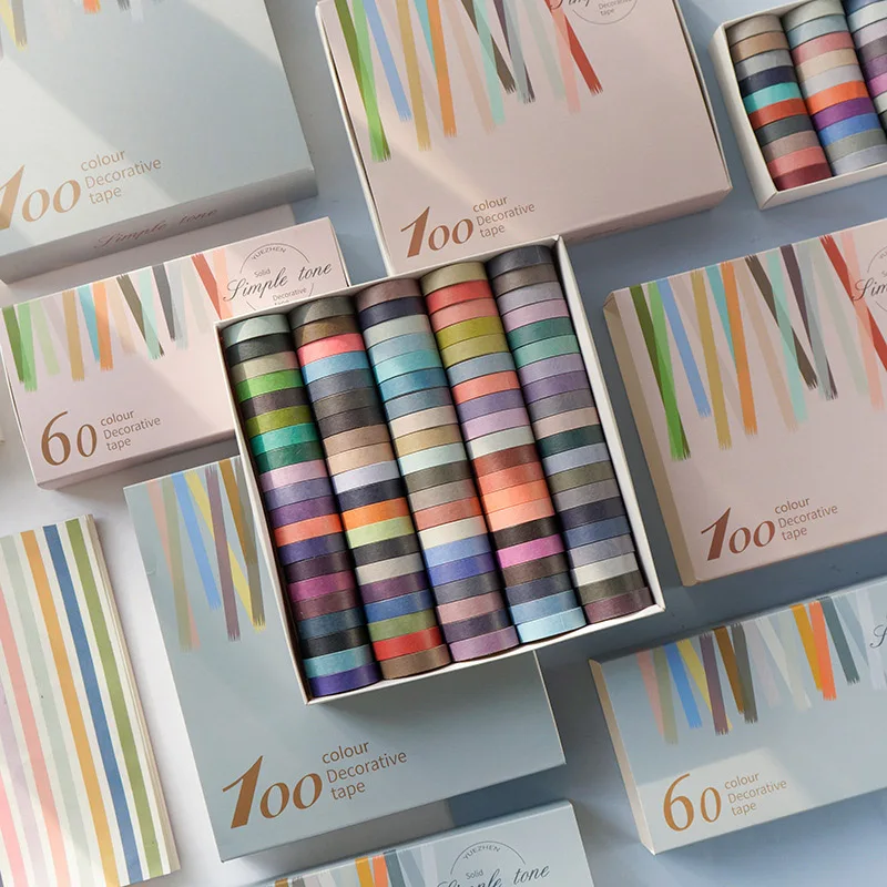 60/100 Pcs Solid Color Washi Tape Set Cute Rainbow Masking Tape Decorative Adhesive Tape Sticker Scrapbooking Journal Stationery